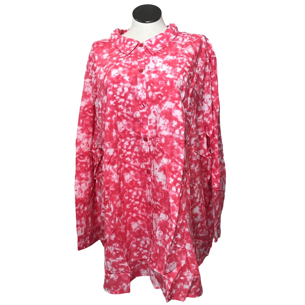Woman Within Button Up Shirt Women’s Sz 5X Tie Dye Orange Long Sleeve’s Collared